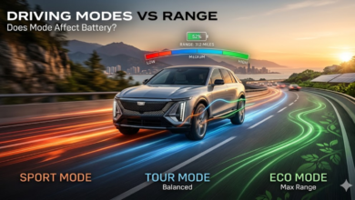 do the driving modes in cadillac lyriq offer different ranges or battery usages?